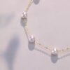18K Gold Akoya Tin Cup Pearl Necklace Bracelet