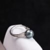 New Cultured Tahitian Black Pearl Ring Narrow Band Ring