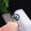 New Cultured Tahitian Black Pearl Ring Narrow Band Ring