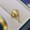 Designed 18K Yellow Gold Ring, Sparkling Natural Pearl Ring