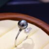 Pearls Sterling Silver 8-8.5mm Cultured Tahitian Black Pearl & Diamond Ring
