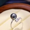 Pearls Sterling Silver 8-8.5mm Cultured Tahitian Black Pearl & Diamond Ring