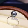 Pearls Sterling Silver 8-8.5mm Cultured Tahitian Black Pearl & Diamond Ring