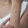 18K Gold Akoya Tin Cup Pearl Necklace Bracelet