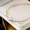 Akoya Pearl Handmade Bracelet 18K gold Tin Cup Pearl Bracelet