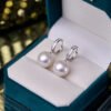 New 925 Silver 12-13mm Freshwater Pearl Round Earrings