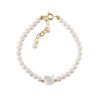 4.5-5mm Freshwater Pearl Bracelet with Mother-of-Pearl Kitty Charm
