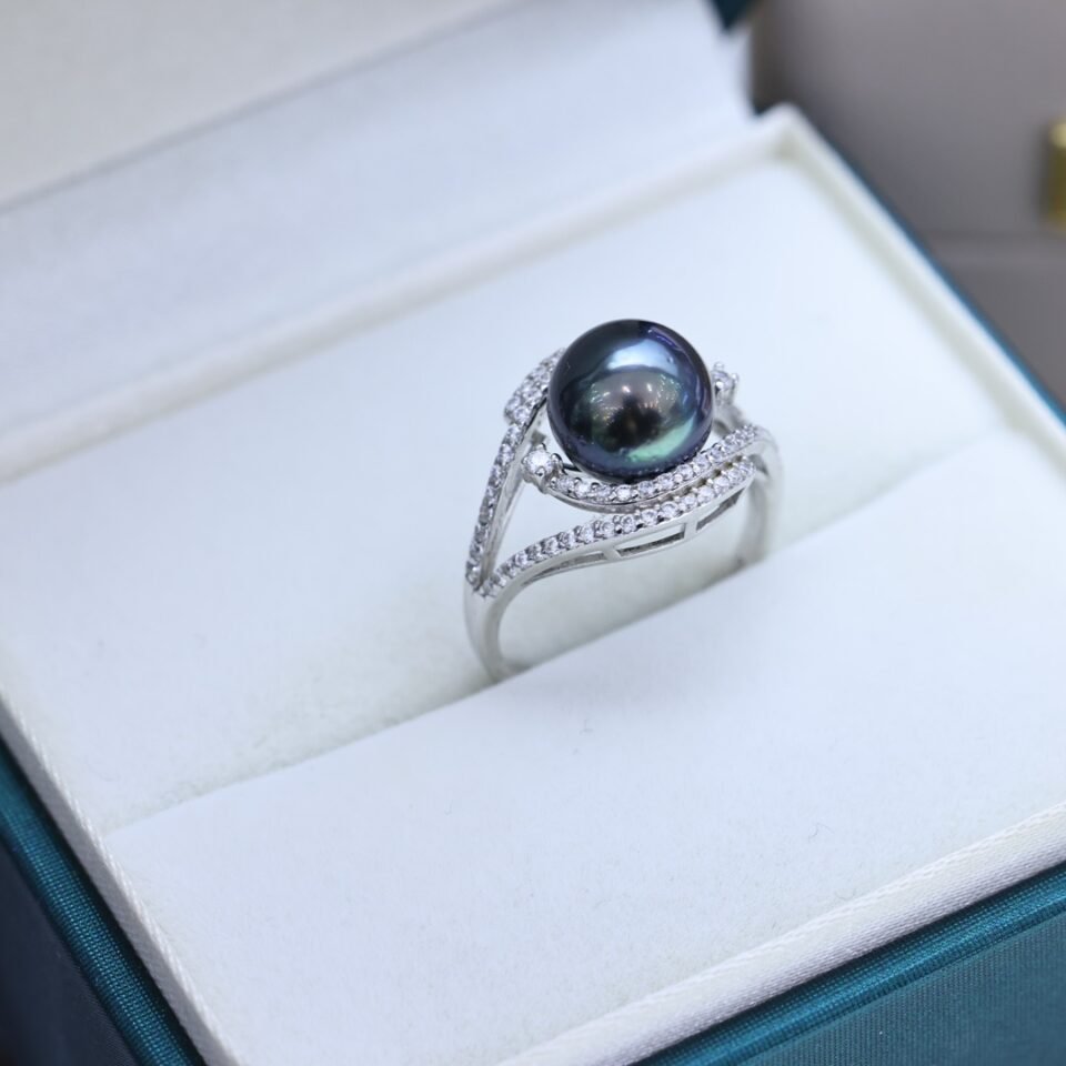 Tahitian Black Pearl S925 Diamond Elegant Ring
