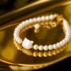 4.5-5mm Freshwater Pearl Bracelet with Mother-of-Pearl Kitty Charm