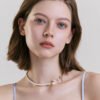 14K Butterfly Charm OT Buckle Chain Freshwater Pearl Necklace