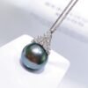 10-11mm Genuine Tahitian Black Pearl Queen CZ Necklace