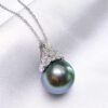 10-11mm Genuine Tahitian Black Pearl Queen CZ Necklace