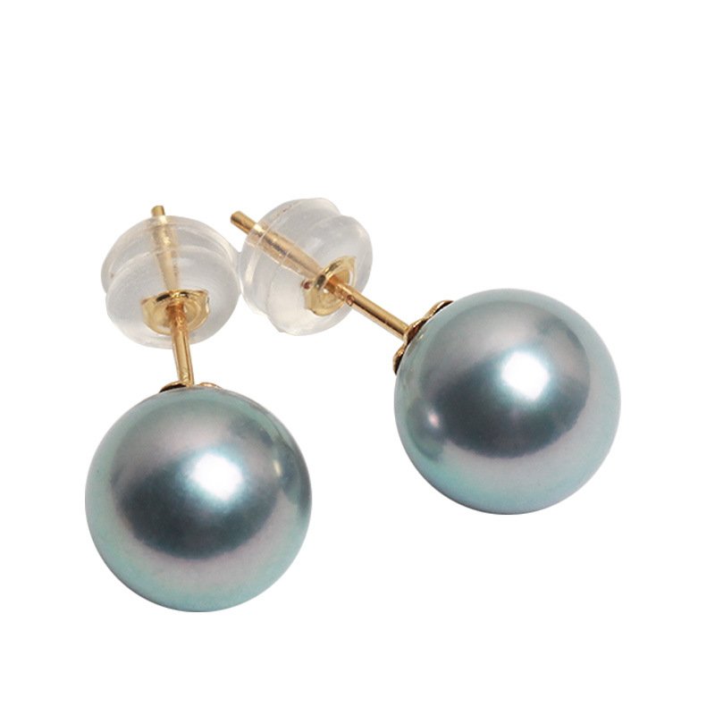 6mm Natural Gray Tahitian Pearl Stud Earrings – 18K Yellow Gold – Luxury Gift
