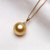 erya 9-10mm Golden South Sea Pearl Pendant Diamond 925 Yellow Gold Pendant Necklace Jewerly