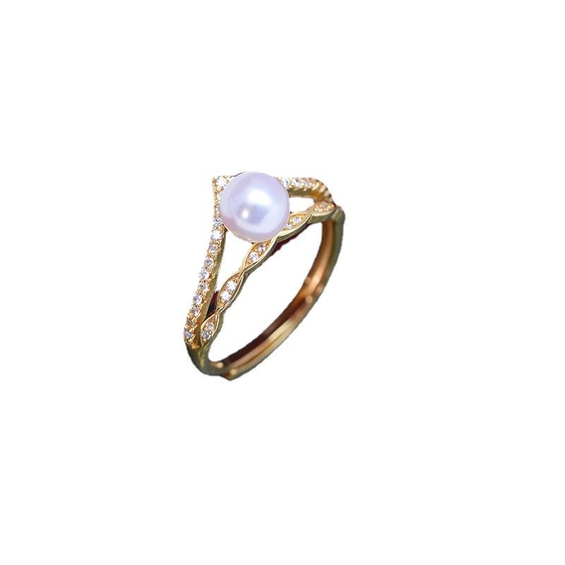 Fashion 6-7mm Freshwater Pearl With Heart Crown CZ Ring