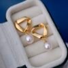Pearl Drop Gold Earrings Round Freshwater Pearl, Birthstone, Bridal Jewelry, Birthday Gift For Wife