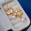 Pearl Drop Gold Earrings Round Freshwater Pearl, Birthstone, Bridal Jewelry, Birthday Gift For Wife