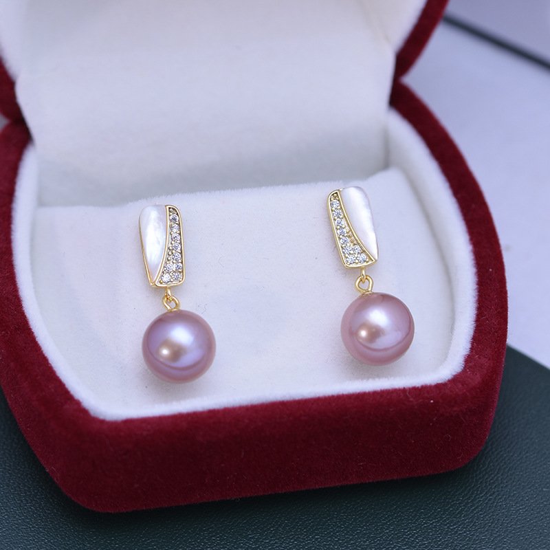 Freshwatwer Pearl Earrings With CZ Drop Studs