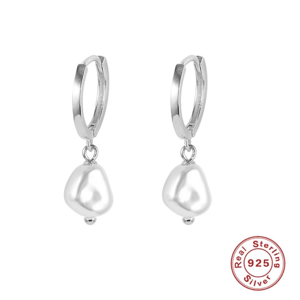 Pearl Drop Earrings Women Vintage 925 Silver Irregular Pearl Earrings Silver Gold