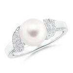 Elegant 8mm Freshwater Pearl & Diamond Ring in 925 Silver Sterling