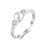 Laisi Pearl Ring,925 Sterling Silver Cubic Zirconia Women's Rings with 7mm White Freshwater Cultured Pearl Ring size 5-10