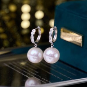 12-13mm Freshwater Pearl Hoop Earrings - image 1