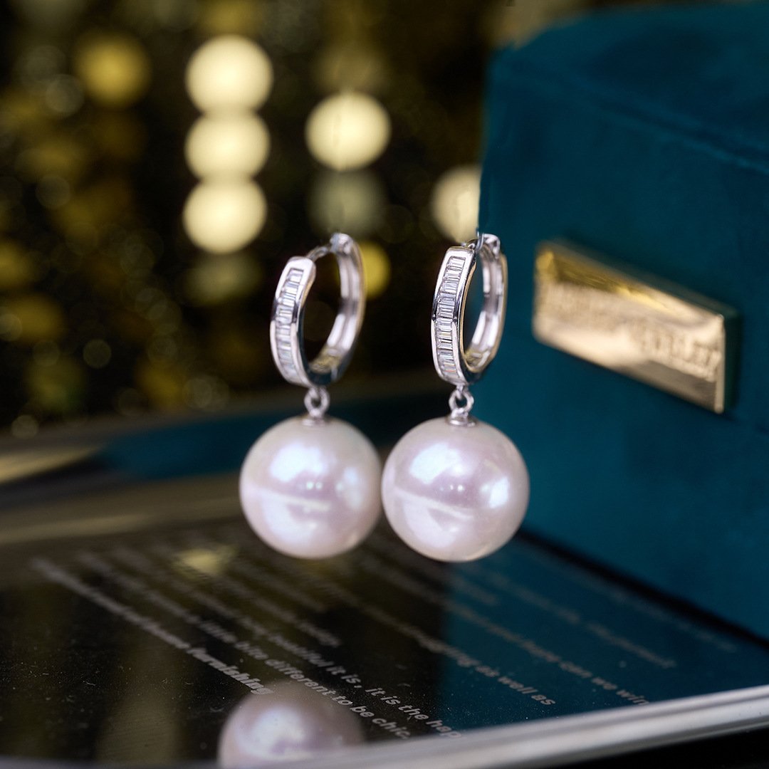 12-13mm Freshwater Pearl Hoop Earrings - image 1
