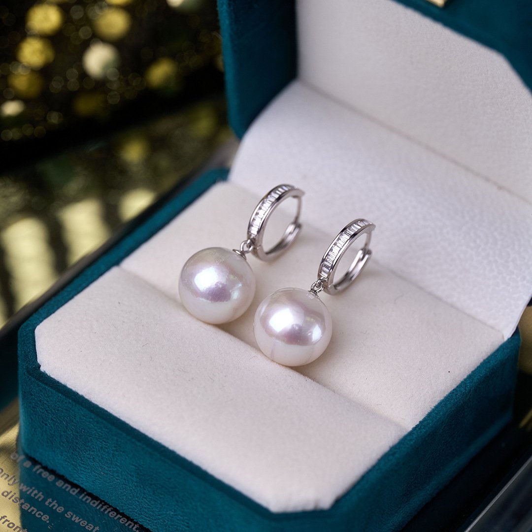 12-13mm Freshwater Pearl Hoop Earrings - image 2